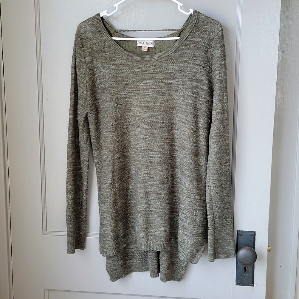 Knox Rose Sweater XL Army Green Tie Back Lace